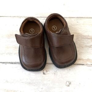 Baby Boys Size 1 Infant Brown Leather Loafers Baby Shoes Formal Wear 4.5in Sole